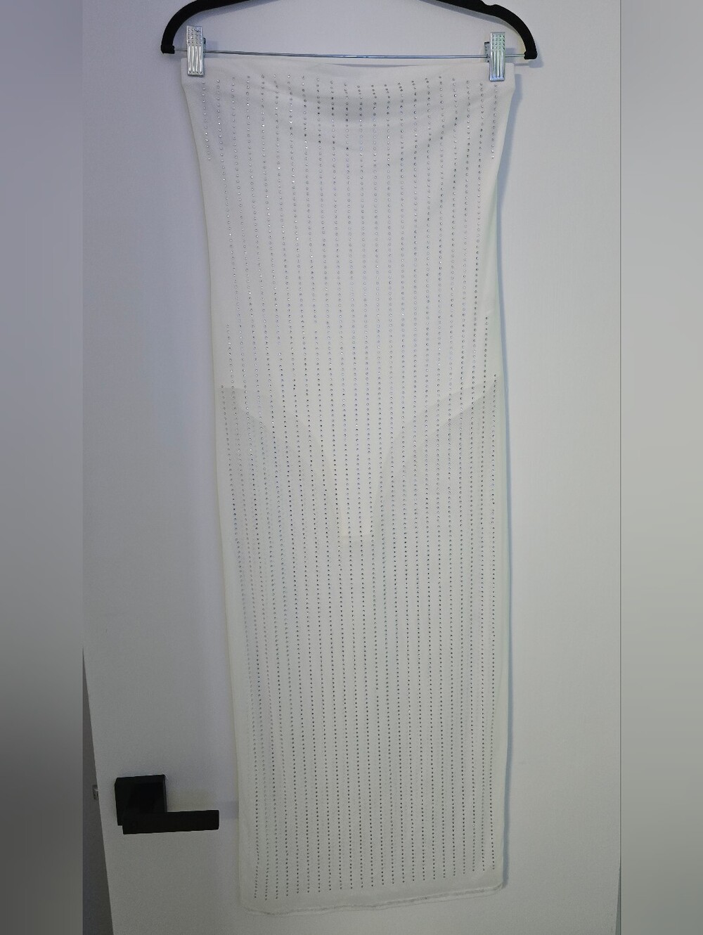 Forever 21 White Strapless Dress with Vertical Rhinestone Stripes